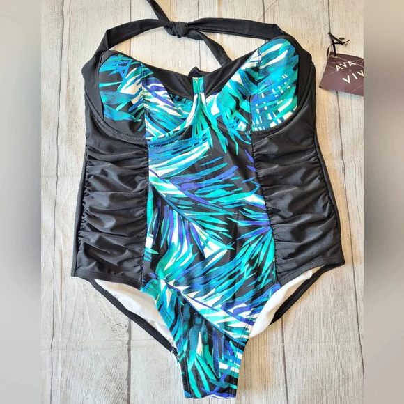 Ava Viv •Size 14W• One Piece Swimsuit Slimming ☆New with Tag☆ Very Flattering - Picture 1 of 8